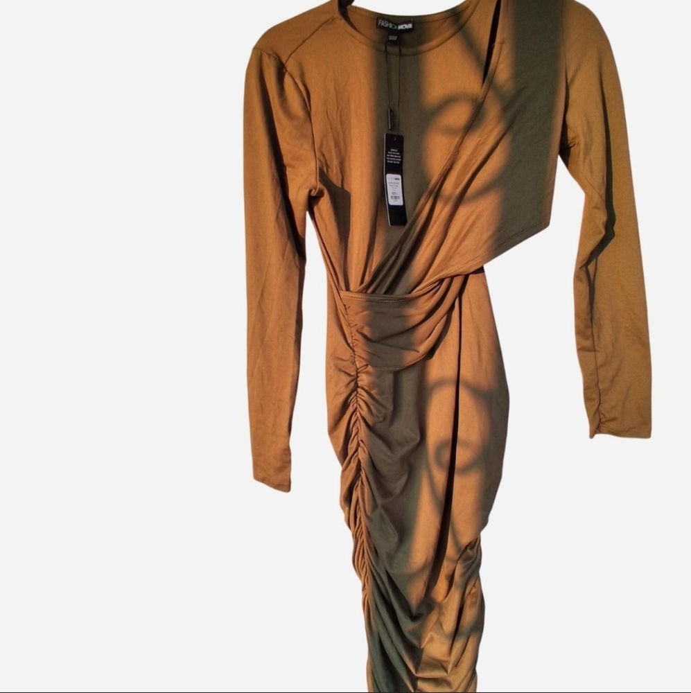 Elegant Mustard Long Sleeve Dress